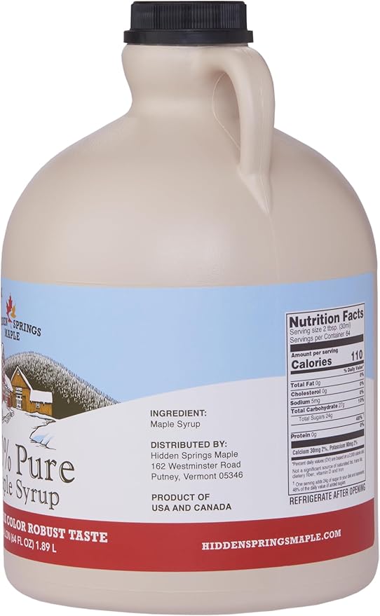 Hidden Springs Maple Dark Half Gallon 100% Pure Maple Syrup USA/CAN BPA-free Jug