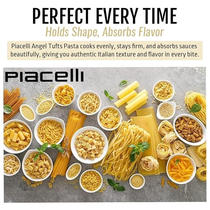 Piacelli Angel Tufts Pasta- Angel Pasta Made from Durum Wheat With Rich Taste &amp Silky Texture- Protein Noodles for Nutritious Italian Meals- Healthy Noodles Loved by Families for Everyday Cooking-