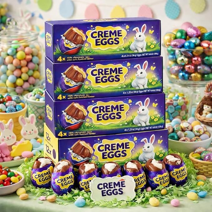 Easter Creme Eggs Milk Chocolate Candy 12 Individually Wrapped - Easter Hunt Basket Stuffer Filler Party Favor Gift 3 Box Packs (Each 4 Eggs)