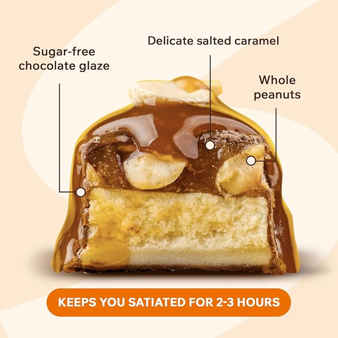 FitnesSHOCK Peanut Salted Caramel Protein Bars – Low Sugar Snack Bar (1g Sugar 0g Added Sugar) – 10g Protein – Dessert-Inspired Snack – 12 Count