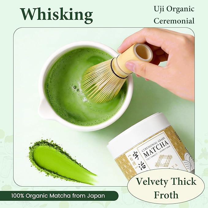 Ceremonial Grade Matcha Powder AA 1.06oz Tin Japanese JAS Certified Organic Antioxidant Rich with Caffeine &amp L-Theanine for Focus &amp Relaxation Kosher Non-GMO Green Tea(1.06oz Uji Organic)