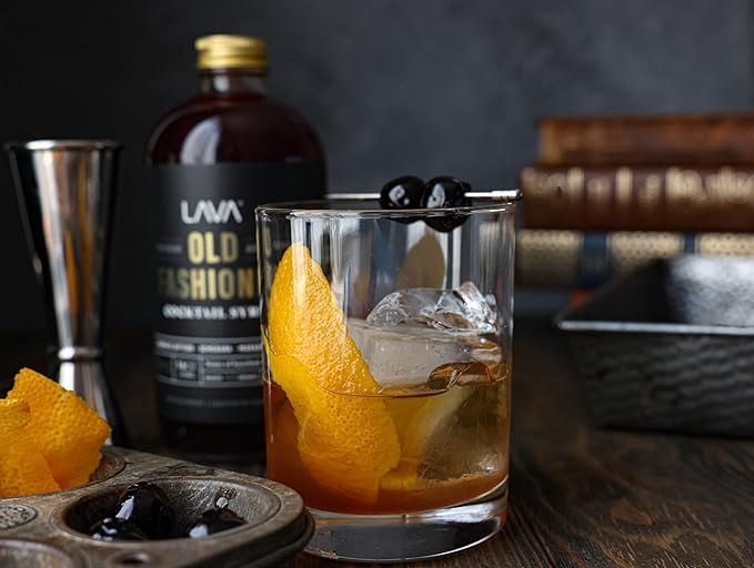 LAVA Premium Aromatic Old Fashioned Cocktail Syrup 16oz Makes 32 Cocktails Made with Aromatic Bitters Demerara Marasca Cherry Orange Zest Hazelnut and Cinnamon. Ready to Use. Just Add Whiskey.