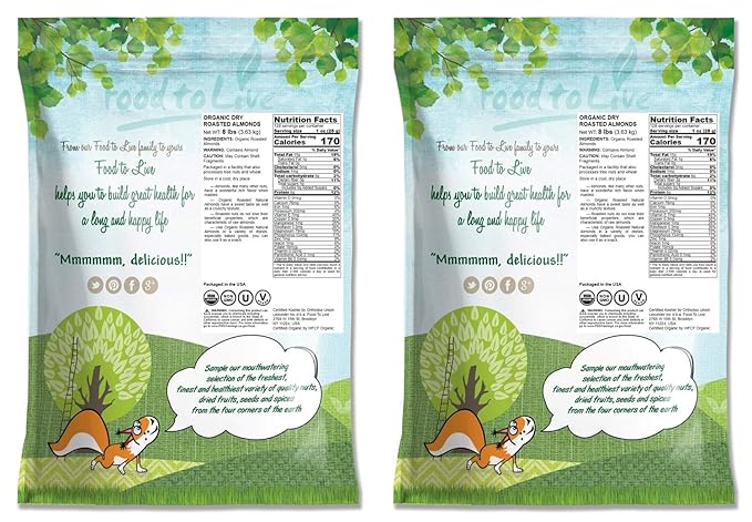 Food to Live Organic Dry Roasted Almonds 16 Pounds – Non-GMO Unsalted Vegan Keto Paleo Kosher Bulk High in Protein Dietary Fiber Vitamin E Copper Manganese Magnesium and Riboflavin.