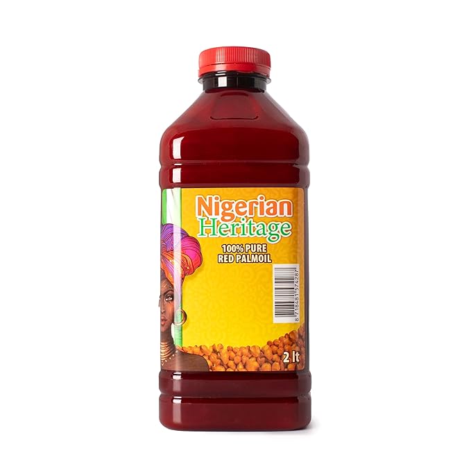 Nigerian Heritage 100% Red Palm Oil 67.63 Fl Oz – Pure Red Palm Oil for Cooking – Natural African Palm Fruit Oil Authentic Pure Red Oil for Stews Sauces and More 2 Liter Bottle