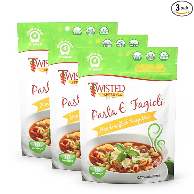 Twisted Pepper Co. Pasta E Fagioli Soup Mix: Gluten-Free – Handcrafted Soup – Rich Italian Flavors Low Sodium No Added MSG | Quick &amp Easy Meal Ready in 30 Minutes Serves 10 Add Pasta &amp To