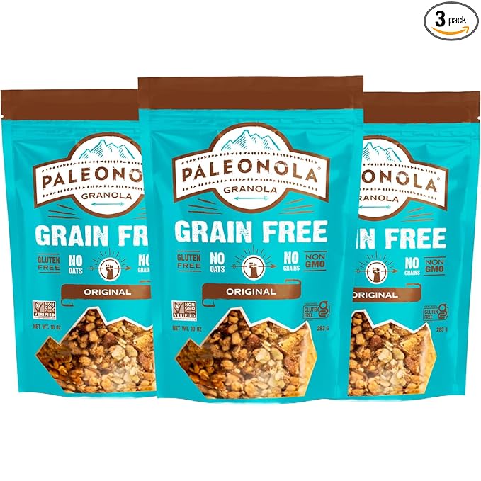 Paleonola Original Grain Free Granola 10 Oz Resealable Bag (Pack of 3) - Grainless Protein Paleo Granola Blended with Dried Coconut and Cranberries - Low Carb Gluten &amp Dairy Free Non-GMO Snack