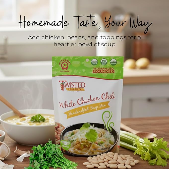 Twisted Pepper Co. White Chicken Chili Dry Soup Mix – Handcrafted Homestyle Soup – Hearty Creamy &amp Flavorful Comfort Meal Ready in 30 Minutes Serves 10 Add Green Chilies White Beans &amp Chi