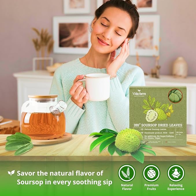 VIDA FARM 355+ Dried Soursop Tea Leaves Natural Whole Dried Soursop Leaves Graviola Hojas de Guanabana Para Te Guanabana Leaf Herbal Tea