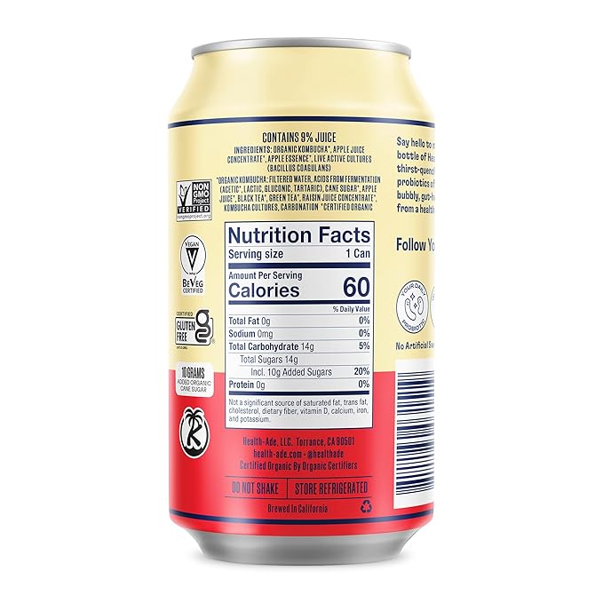 Health-Ade Pink Lady Apple® Kombucha Organic Drink 12-Pack (11.5 Fl Oz Cans) - Fermented Tea with Probiotics Non-GMO Vegan Gluten-Free