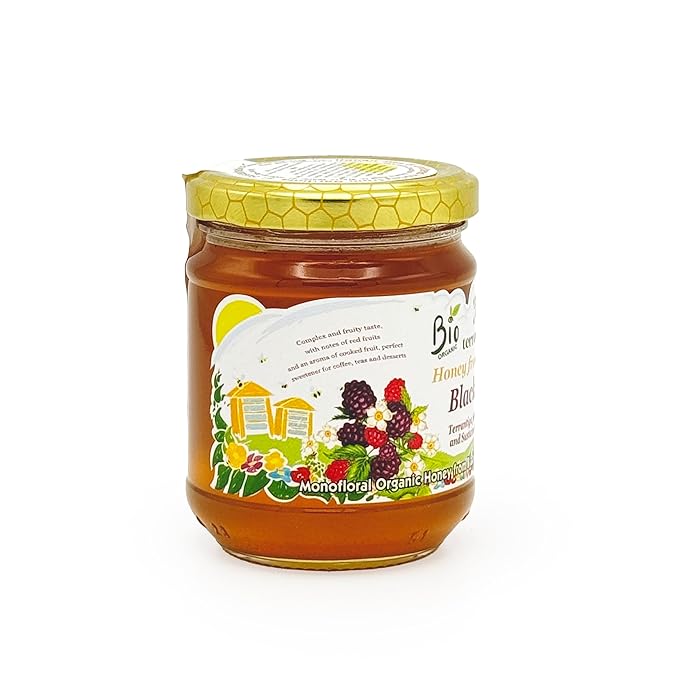 WellEatable Blackberry Organic Raw Honey from Wild Blackberry Flowers Artisanal Complex and Fruity Honey from Sardinia Italy - (250gr) 8.81 Ounce (Pack of 1)