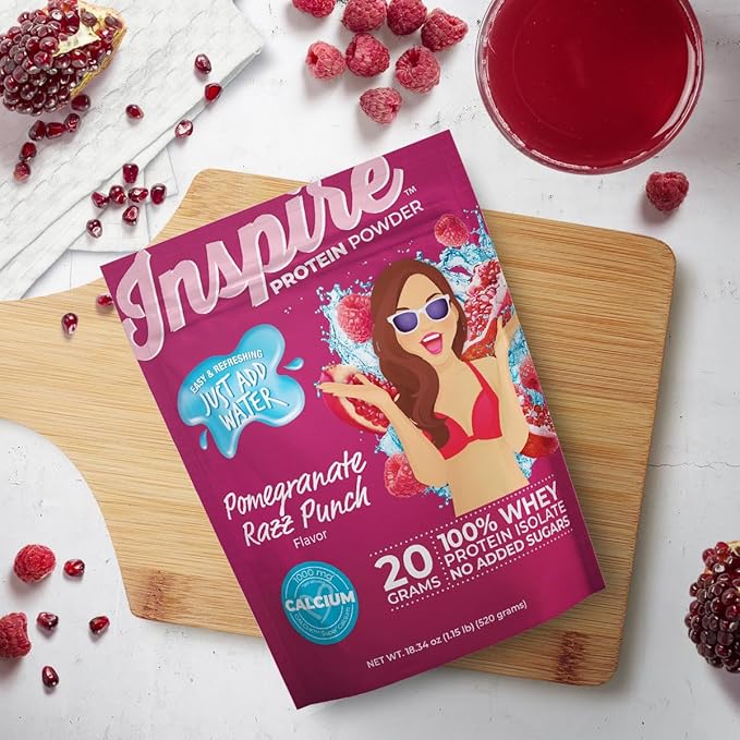 Bariatric Eating Inspire Pomegranate Razz Punch 20g Whey Protein Isolate Powder with Calcium (20 Servings)