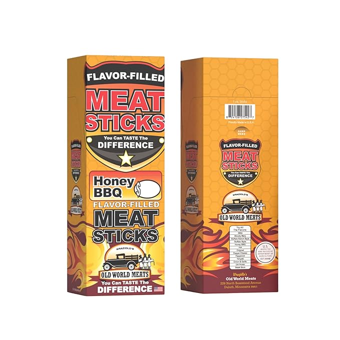 Old World Meats Meat Sticks 110 Calories Keto Low Carb 1g Sugar Fuelings 20 Pack 1 ounce sticks (Honey BBQ (Barbecue))