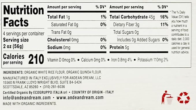 Andean Dream Org Spaghetti Quinoa Pasta Gluten Free 8 Oz(Pack of 12)
