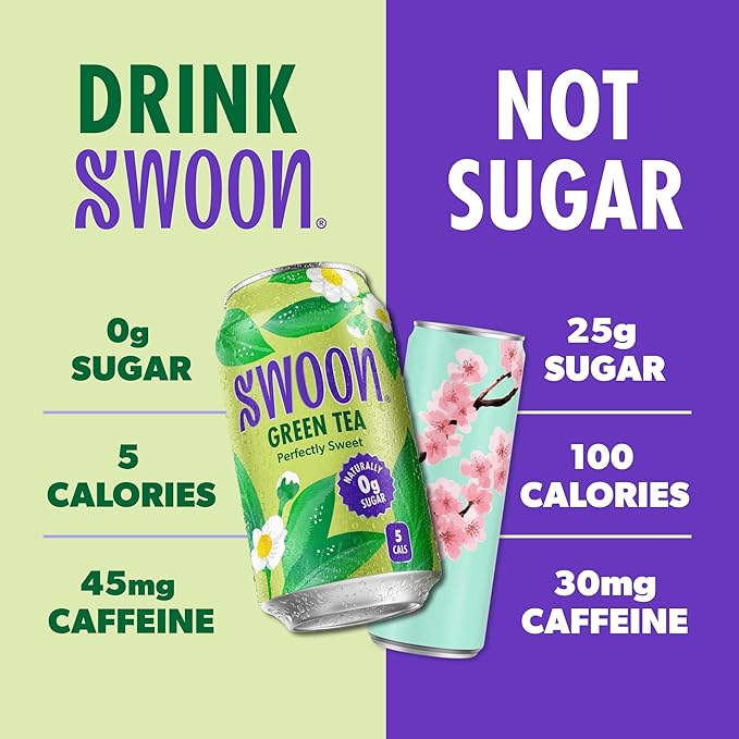 Swoon Perfectly Sweet Green Tea | Zero Sugar Lightly Caffeinated &amp Refreshing | Keto Paleo Vegan Non-GMO &amp Gluten-Free | Naturally Sweetened with Monk Fruit &amp Stevia | Only 5 Calories