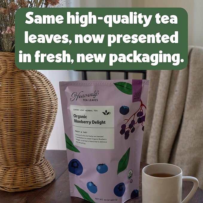 Heavenly Tea Leaves Organic Pure Green Bulk Loose Leaf Green Tea 1 Lb. (Approx. 200 Servings) - Delicious Hot or Iced Naturally Caffeinated Free Premium Quality Wellness Support