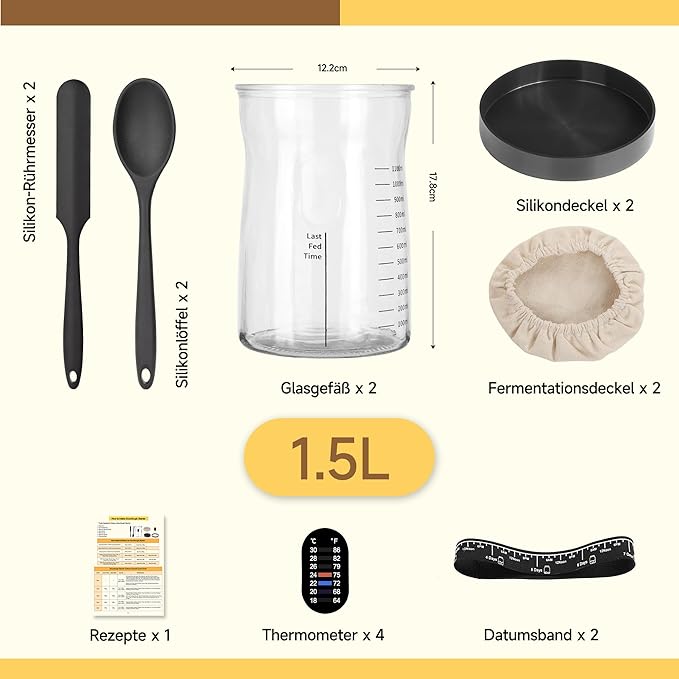 Pro Sourdough Starter Kit- 50oz Large Capacity Sourdough Starter Jar 17 Flavorful Fermentation Recipes Sourdough Bread Baking Supplies for Making Delicious Sourdough Breads(2 Sets)