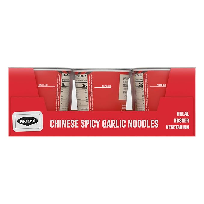 Maggi Chinese Spicy Garlic Noodles Cup of Noodles Instant Ramen 3 min Vegetarian Halal Kosher 12 Pack