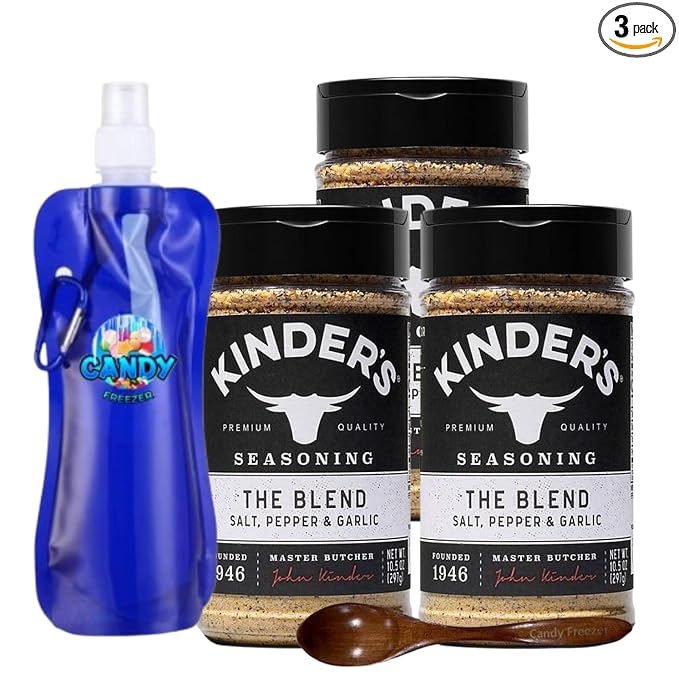 Seasoning Salt Pepper &amp Garlic – Three (3) 10.5 oz Bottles – All-Purpose Rub for Grilling Cooking &amp Roasting – No MSG Gluten-Free Non-GMO – Includes Wooden Spoon &amp Collapsible Bottle (