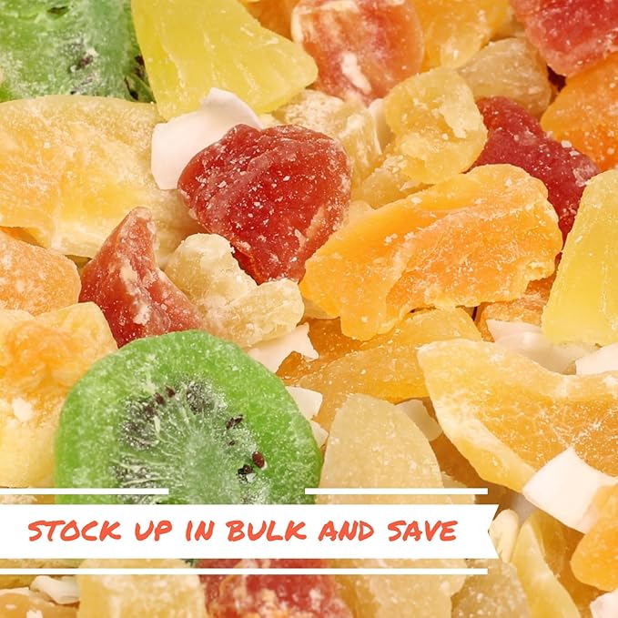 Tropical Deluxe Dried Mixed Fruit - by Its Delish 5 Lbs Bulk Bag | Healthy Snacks for Adults | Fresh Snack Mix Dry Fruit | Pineapple Mango Papaya Guava Coconut Kiwi Cantaloupe Medley | Vegan Kosher
