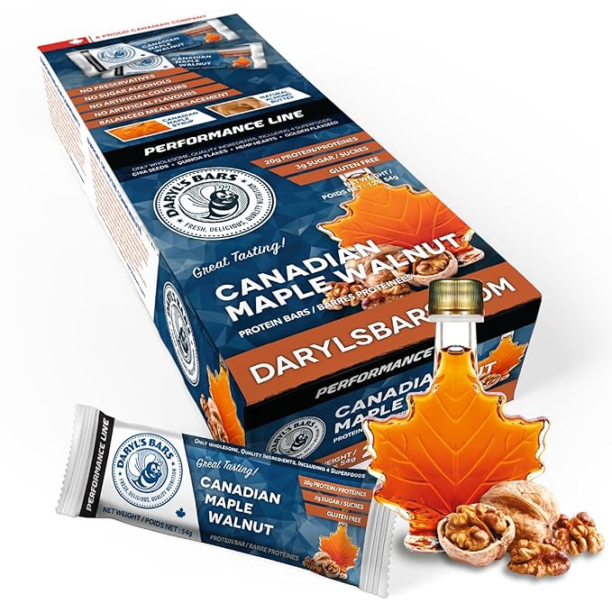 Daryl's Bars Canadian Maple Walnut On the Go Whey Protein Bars Gluten Free 20gr of Protein Snack Meal Replacement Pack of 1