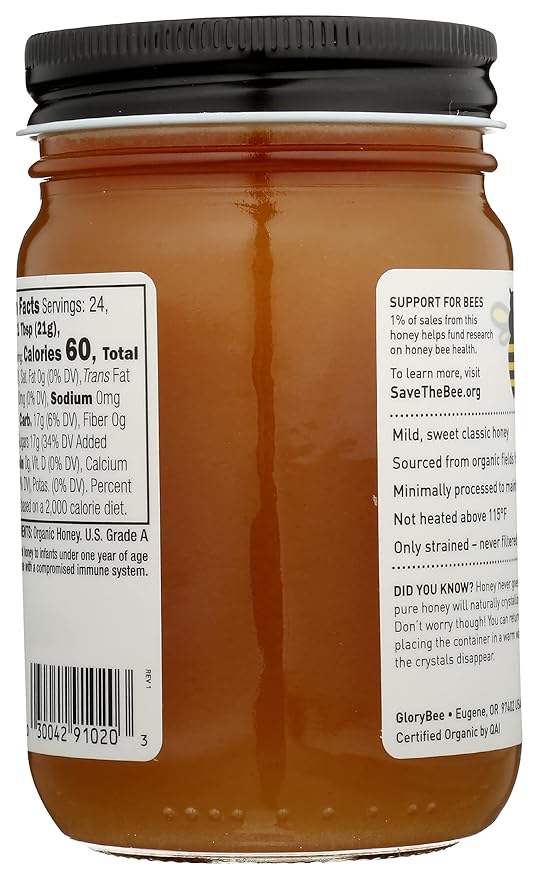 Glorybee Organic Pure Unfiltered Light &amp Mild Raw Honey Non GMO 18 Ounces (Pack Of 6)