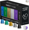 ROSSO CAFFÈ 60 Espresso Coffee Pods for Nespresso Original Machines - Premium Capsule Sampler Variety Pack 6 Flavors Rich Breakfast to Intense Roasts