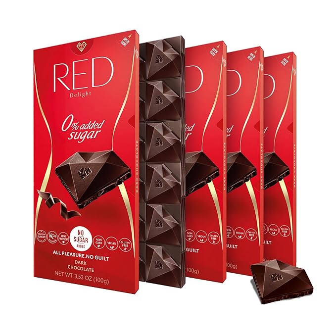 RED Delight®™ Dark Chocolate Full Size Bars (3.53 Ounces Each) (4 Pack -Full Size (3.53 Ounce) Bars)