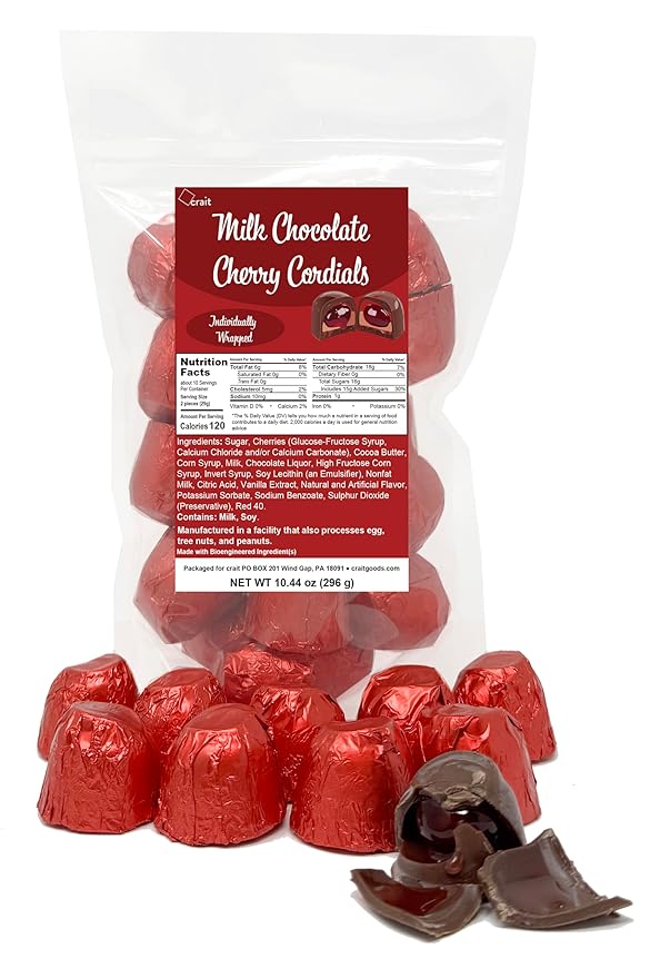Milk Chocolate Cordial Cherries – Whole Cherries in Liquid Center Smooth Milk Chocolate Shell Individually Wrapped Gift Treat – 20 Pieces 10.44 oz