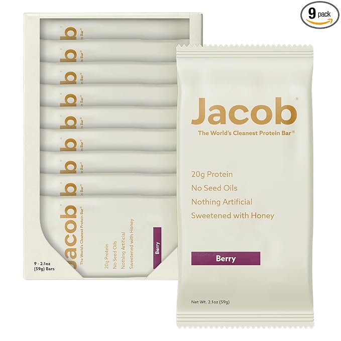 Jacob Bar Protein Bars Mixed Berry (9 Bars Total) - 20g Grass-Fed Protein No Seed Oils Nothing Artificial