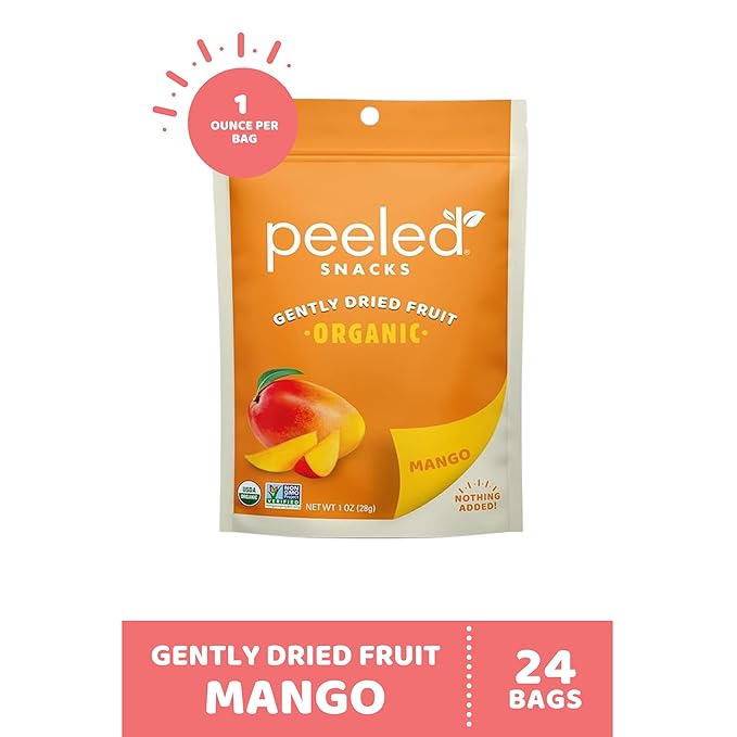 Peeled Snacks Organic Dried Fruit – Healthy Vegan Snacks for On-the-Go Lunch and More Mango 1 Oz (Pack of 24)