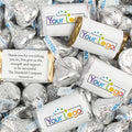 Personalized Candy Promotional Products Add Your Logo or Photo Party Favors 41 Custom Chocolate Miniatures and Approx. 75 Bulk Silver Kisses (Approx. 105 Pcs)