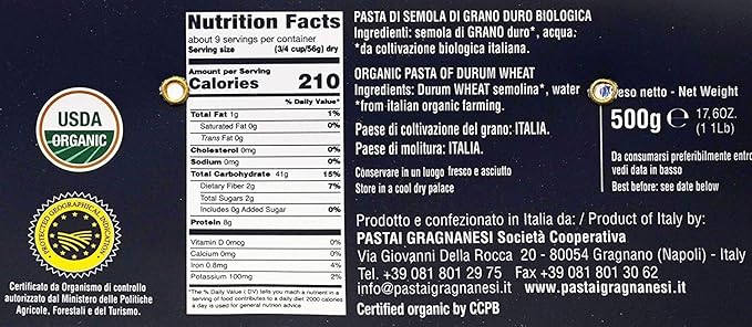 Linguine Organic Italian Pasta di Gragnano | I.G.P. Protected | 17.6 Ounce | 500 Gram | Pack of 3