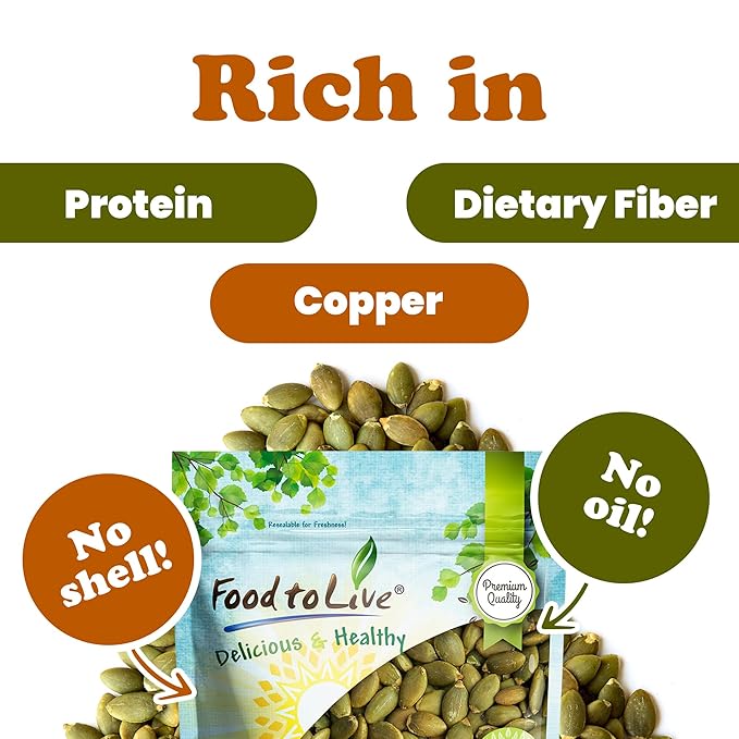 Food to Live Dry Roasted Pumpkin Seed with Himalayan Salt 1 Pound – Oven Roasted Pepitas Lightly Salted No Oil Perfect for Baking and Salads Keto Vegan Kosher Bulk