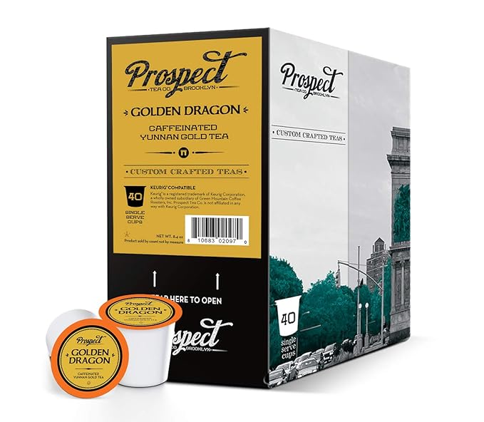 Prospect Tea Golden Dragon Yunnan Gold Tea Pods for Single Serve Coffee Pod Brewers 40 Count