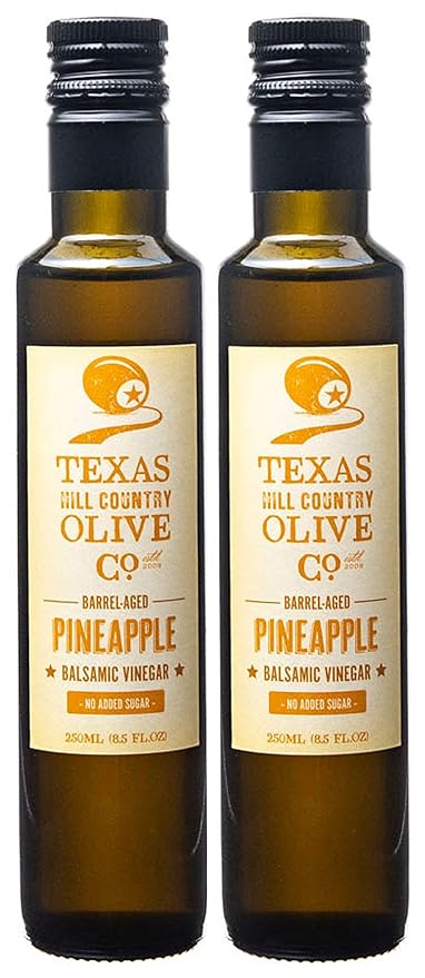 Pineapple Balsamic Vinegar - Gourmet Barrel Aged Infused Balsamic Vinegar - Great for Dressing Dipping Glazing - No Artificial Flavors or Added Sugar - Made in Texas (8.5 oz 2 Pack)