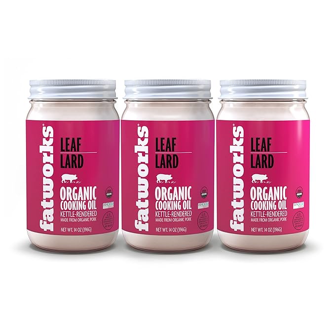 Fatworks Certified Organic Leaf Lard NON-GMO USDA 100% Organic for Amazing Traditional Baking Keto Paleo Everyday Cooking and Frying Whole30 Approved No Preservatives in Glass Jar 14 OZ