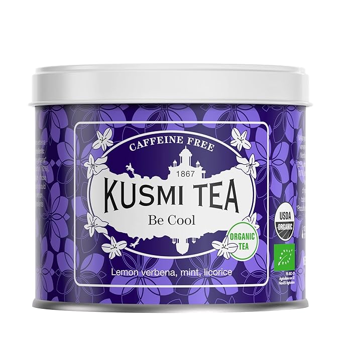 Kusmi Tea - Be Cool - Organic Herbal Tea Flavored with Mint Lemon Verbena &amp Licorice - Caffeine Free Herbal Tea - Loose Leaf Tea - Tin Box of 3.1 oz - Quantity for about 50 cups