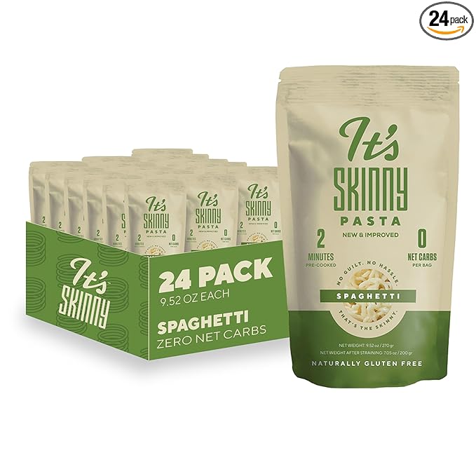 It’s Skinny Spaghetti Pasta – Low Carb Pasta Gluten Free Keto &amp Vegan-Friendly Shirataki Konjac Sugar-Free High in Fiber Only 4.5 Calories Per Serving Ready in 2 Minutes (24 Packs)