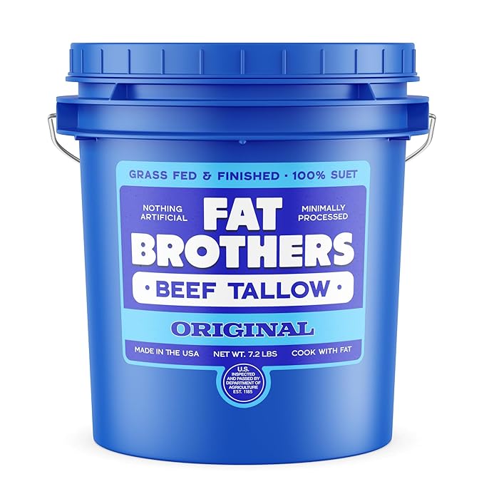 Fat Brothers Original Grass-Fed Beef Tallow USA Made and Sourced 100% Suet 7.2 Lbs Pail (1 Gallon) No Added Hormones or Antibiotics For Cooking Frying Baking Skincare &amp More
