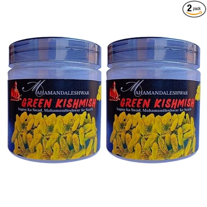 Premium Green Raisins 500g (2x250g) – Mahamandaleshwar | Seedless Indian Kishmish | Handpicked Aromatic &amp Sweet | Traditional Dry Fruit