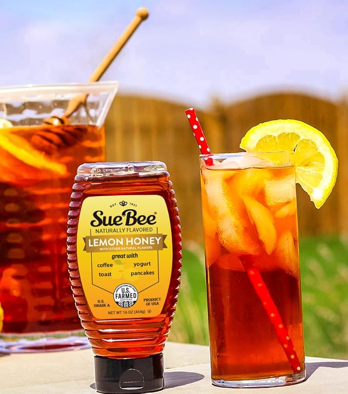 Sue Bee Naturally Flavored Lemon Honey For Tea and Water Salads Made in USA 16 oz (Pack of 2)