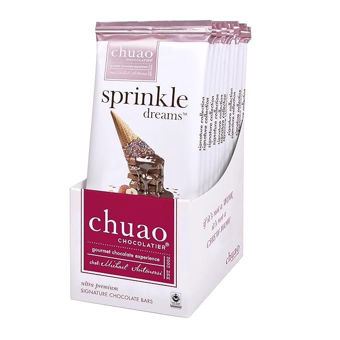 Chuao Chocolatier Sprinkle Dreams Milk Chocolate Bars | Gourmet No Preservatives | For Gift Baskets Christmas Birthday Thank You Care Package | 12 Pack