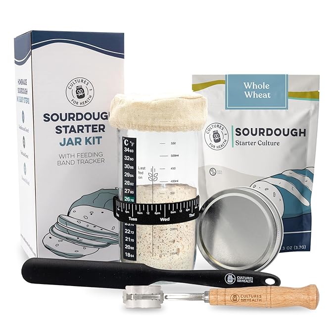 Cultures for Health Whole Wheat Sourdough Starter Bread Lame &amp Starter Jar Kit Bundle | Essential Baking Supplies for Homemade Bread | DIY Breadmaking Kit