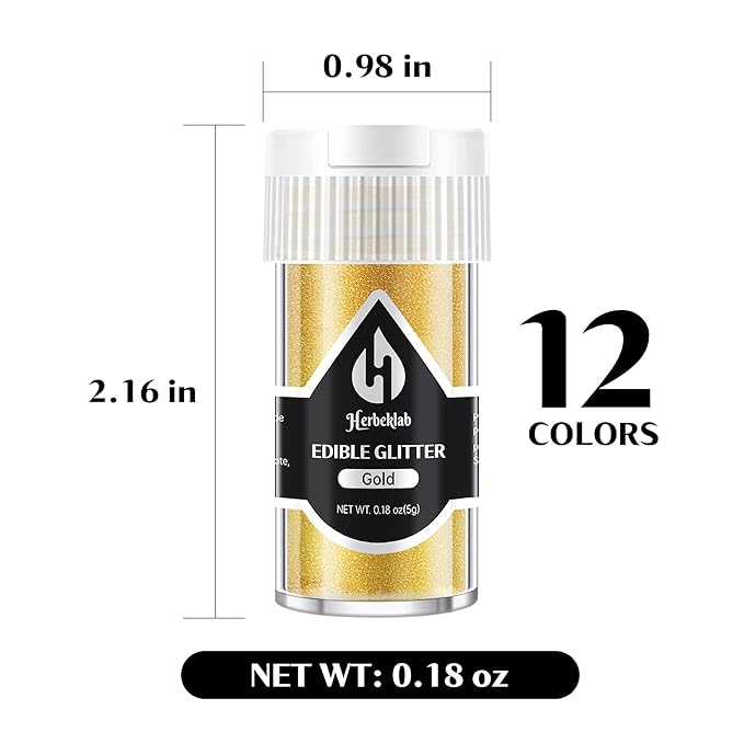 Edible Glitter – 12 Colors Luster Dust Drink Glitter Food Grade Cocktail Shimmer Powder for Beverages Cakes Chocolate &amp Candy 5g/Bottle Christmas Holiday Festive Baking Decoration