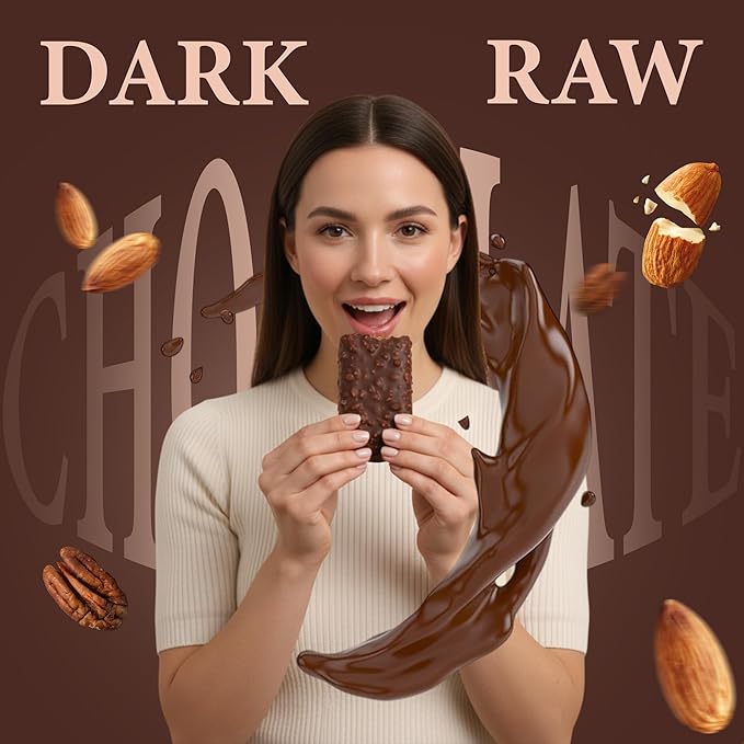Rawmantic Vegan Protein Bar Dark Chocolate (Pack of 12) – Blend of Dairy Free Dark Chocolate Pea Protein Almonds Pecans Cacao Nibs &amp More - Dairy-Free Gluten-Free Plant-Based &amp Guilt-Fre