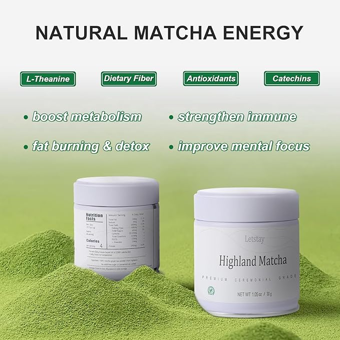 Letstay Matcha Matcha Powder Ceremonial Grade Highland Matcha Tea Organic Matcha Green Tea - Premium 1st Harvest - Zero Sugar Halal Certified &amp SGS Certified &amp FSSC 22000 30g (1.06oz) Tin