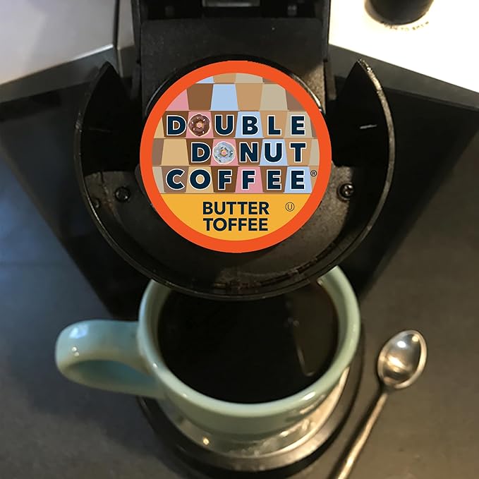 Double Donut Coffee Flavored Coffee PodsButter Toffee Coffee Single Serve Medium Roast Coffee for Keurig K Cups Brewers 80 Count