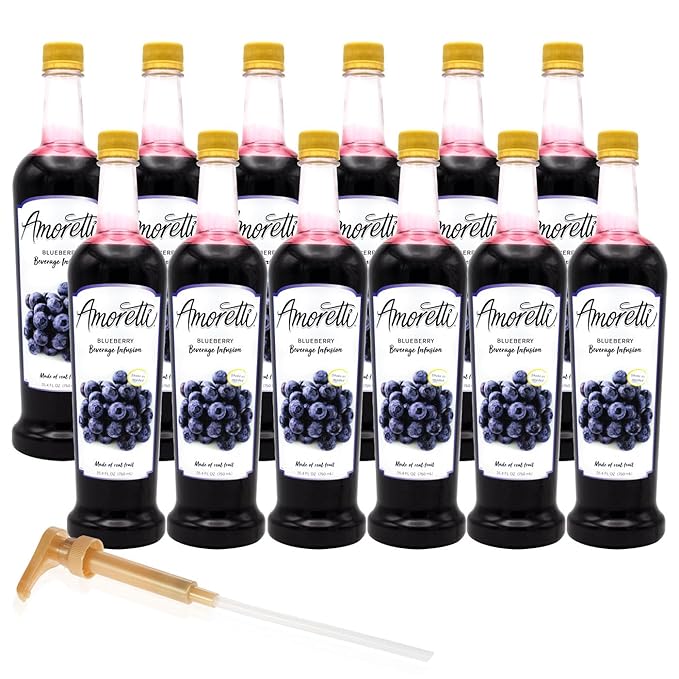 Amoretti - Blueberry Beverage Infusion - Drink Mix &amp Water Enhancer with Pump for Flavoring Cocktails Waters Teas and other Beverages Preservative Free