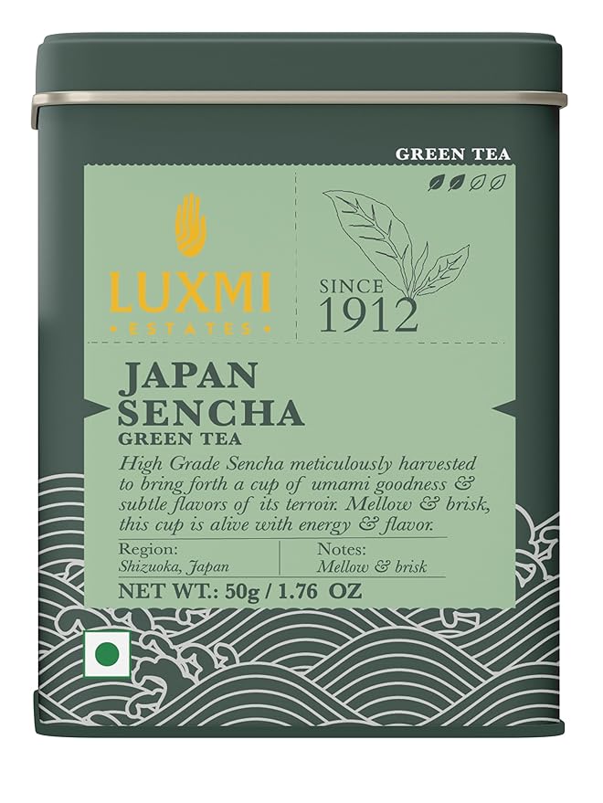 Luxmi Estates - Japanese Sencha Green Tea - 50g 1.76 Oz (25 cups) | Authentic Japanese Sencha Tea by First Leaves | Mild Rich &amp Refreshing Premium Tea