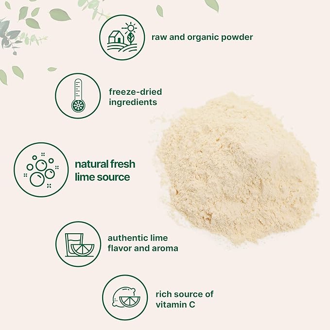 Organic Freeze-Dried Lime Powder 1.5lbs | Raw Lime Juice Flavor Sugar Free Drink Mix Rich in Vitamin C | Water Flavor Enhancer Great for Beverages &amp Smoothies | Additive Free Non-GMO